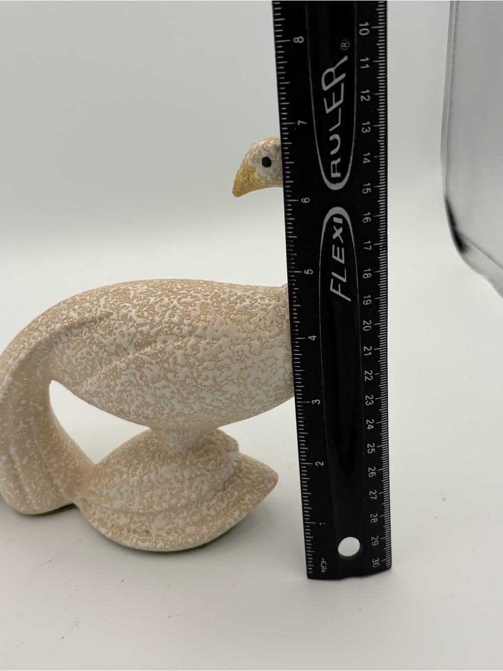 Vintage 12” MCM White Texture California Pottery Bird Peacock Spatterware Decor - Picture 5 of 5
